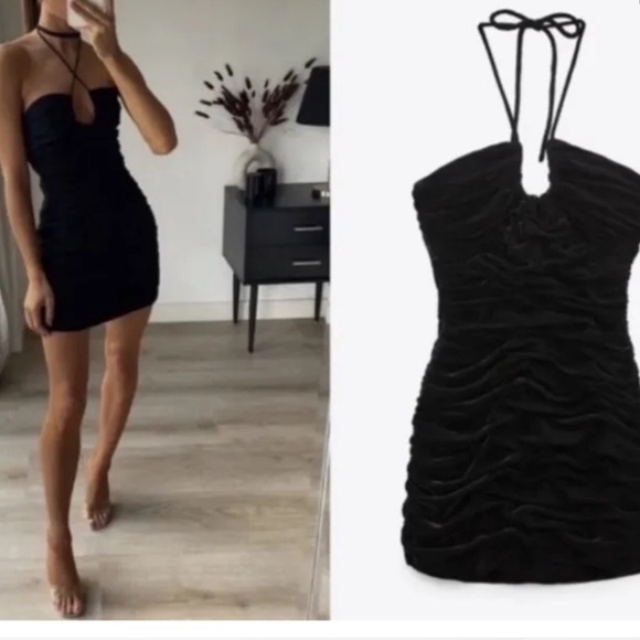 NWT Zara Black Halter Backless Mini Dress | M - Picture 1 of 10
